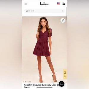 Burgundy mini dress.